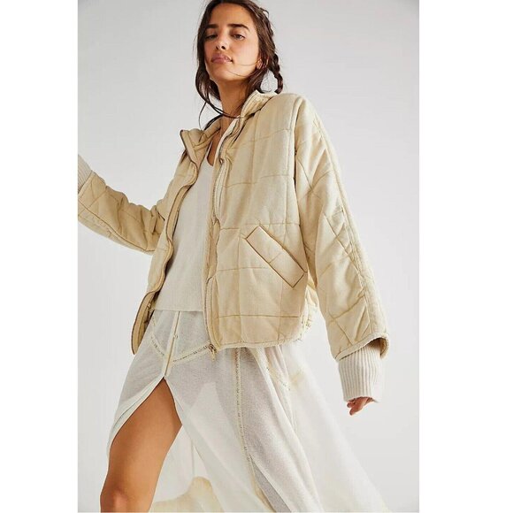Free People Dolman Quilted Knit Jacket Top Oversized Zip-up Slouchy L New 274741